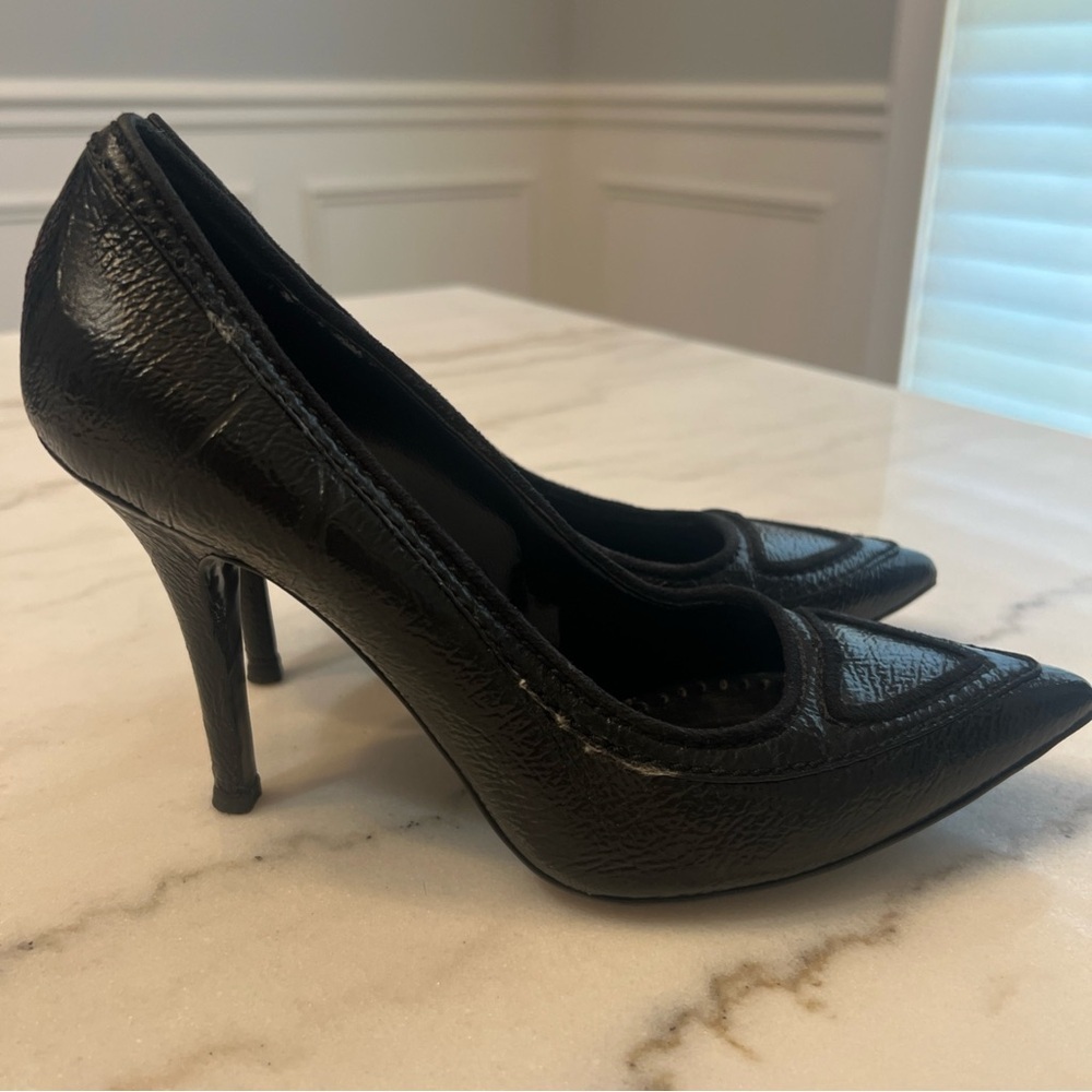 Stella McCartney black vegan patent point toe heels pumps Euro 38 US 7.5 - Picture 4 of 7